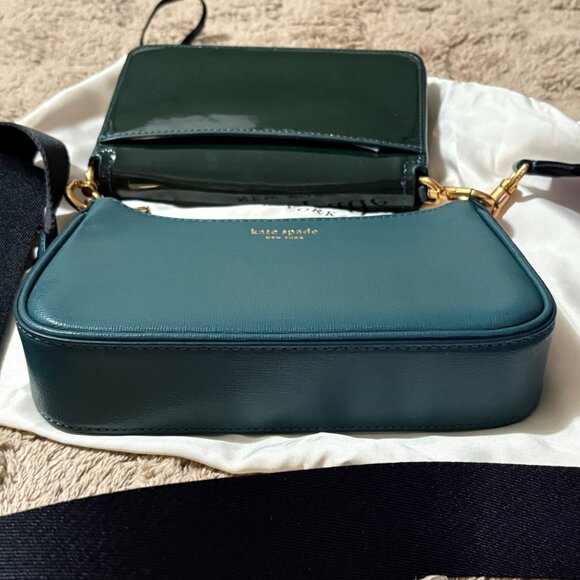 Kate Spade Double Up Patent Leather Crossbody Bag In Green & Teal Adj Strap - Picture 7 of 16